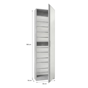 Zapatero alto de 1 puerta con espejo en gris cemento 180x50 cm Roma Gris cemento