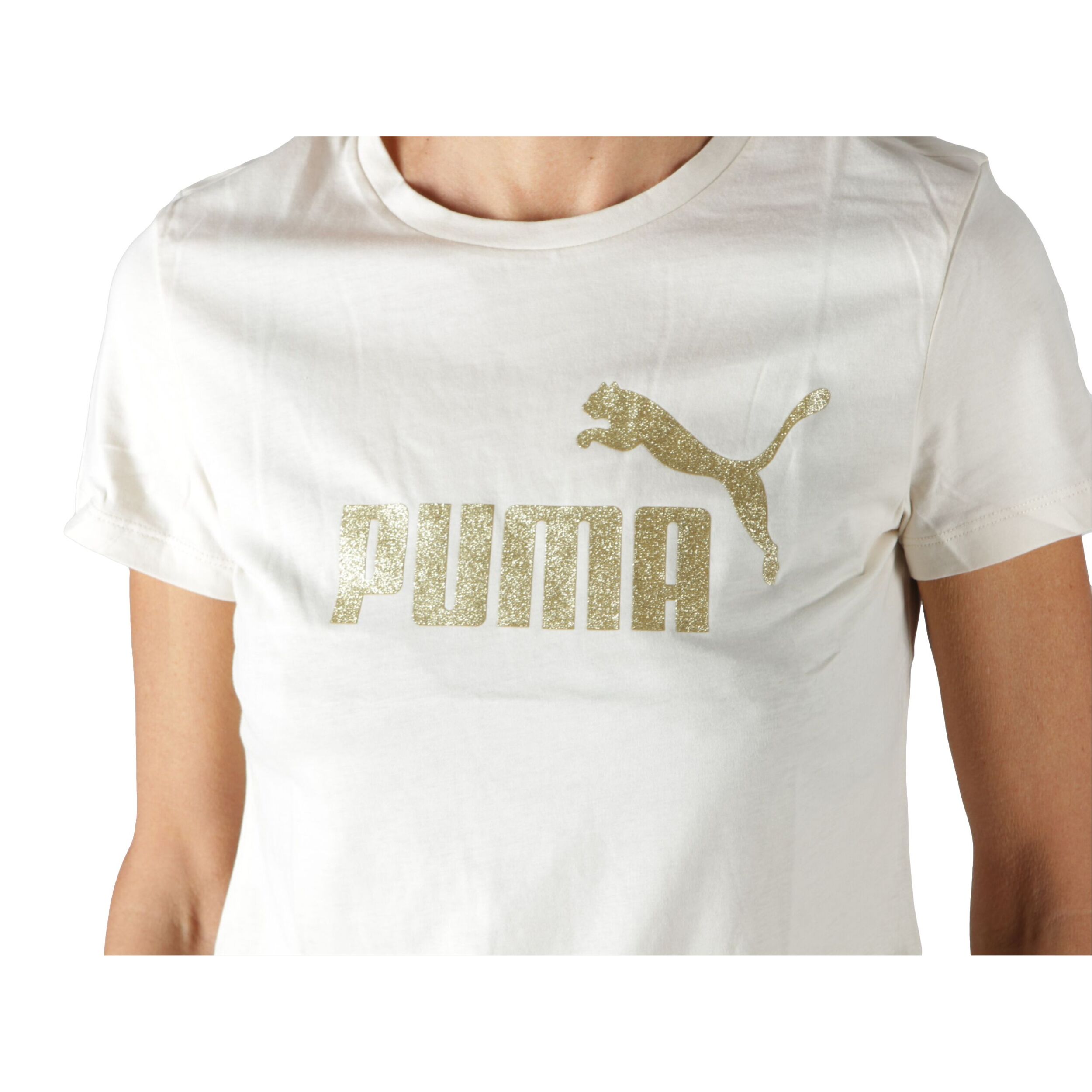 T-Shirt Puma ESS+ Glitter logo Tee Bianco