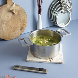 Casserole inox brossé à poignée amovible