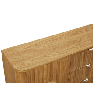 Milazzo - buffet bas - bois plaqué chêne et cannage - 3 tiroirs et 2 portes - 160 cm - Bois