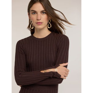 Motivi - Minidress in maglia a coste con gonna plissé - Marrone