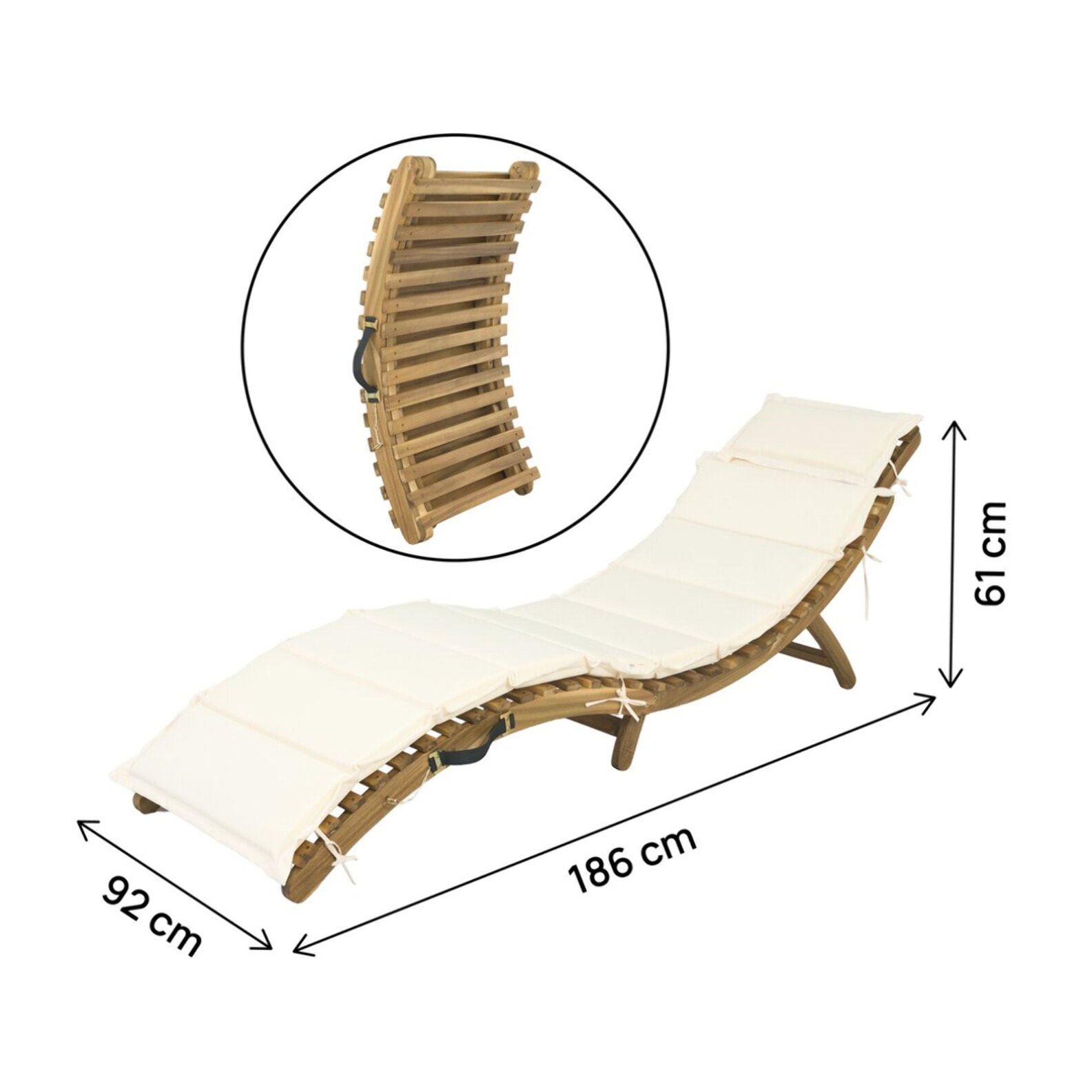 Bain de soleil en bois avec coussins inclus "Jakarta" - Beige