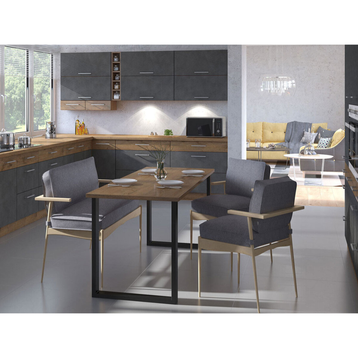 Caronal - table à manger - aspect chêne foncé et noir - 4 à 8 personnes - Noir / Beige