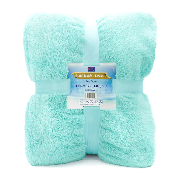 Plaid imitation "Lapin" - Cocoon Aqua - 130x170cm - 610g/m²