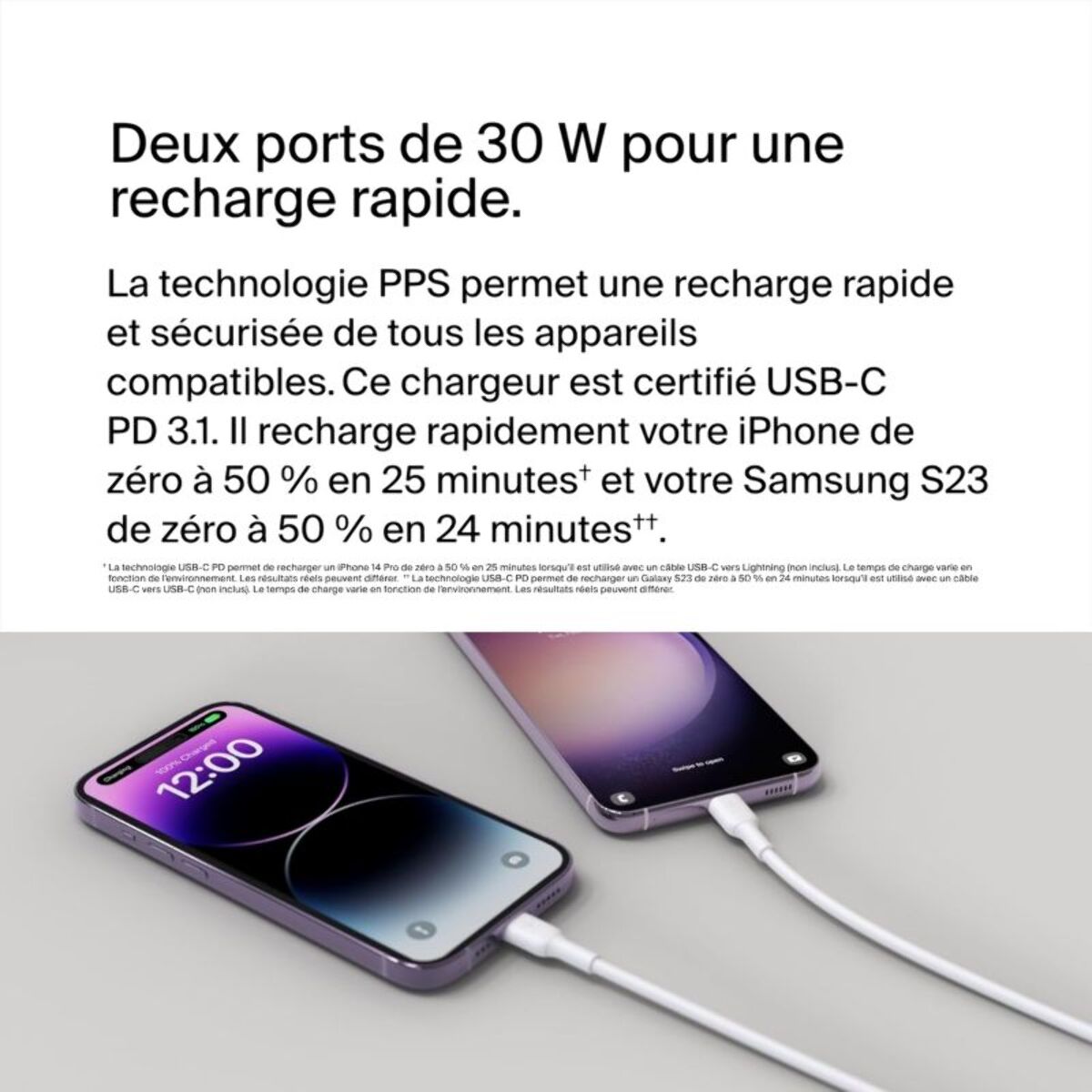 Adaptateur de voyage BELKIN USB-C 2 X 30W blanc