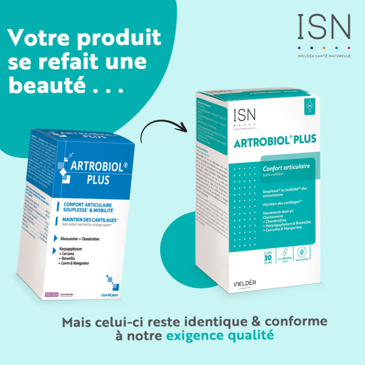 ISN - Artrobiol Plus - Complément alimentaire à base de Glucosamine, Chondroïtine, Harpagophytum - Souplesse des Articulations - Maintien du Cartilage & Ossature - Lot de 2
