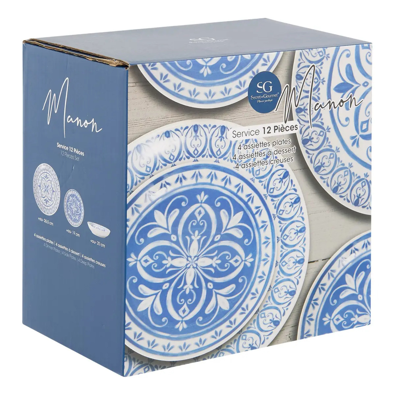 Service de table Manon 12 pièce(s) bleu L26,5xp2,4xH26,5cm
