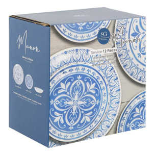 Service de table Manon 12 pièce(s) bleu L26,5xp2,4xH26,5cm