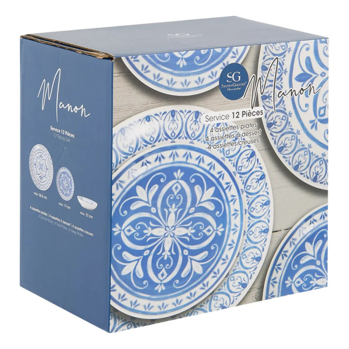 Service de table Manon 12 pièce(s) bleu L26,5xp2,4xH26,5cm