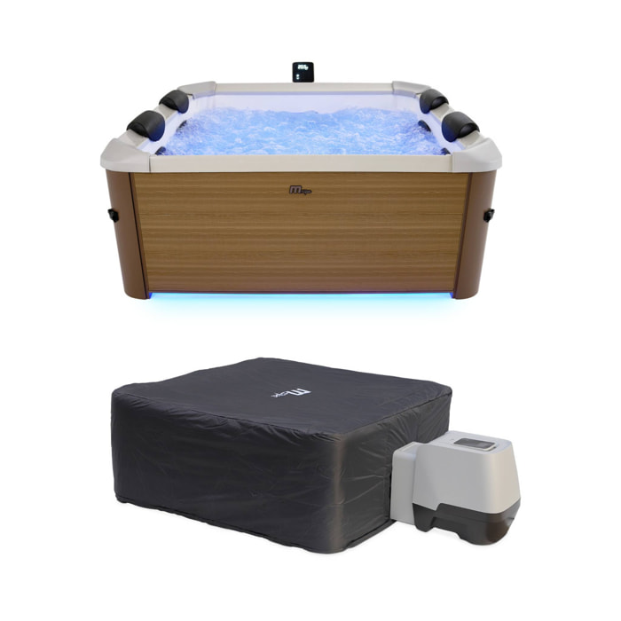 Spa rigide 6 places hydromassages. 4 coussins avec housse de protection. OSLO AMBER. beige. L 160 x P 160 x H 65 cm