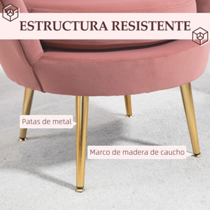 Butaca de Salón Tapizada en Terciopelo Sillón Butaca de Dormitorio con Respaldo en Forma de Concha y Patas Doradas para Comedor 76x67x74 cm Rosa