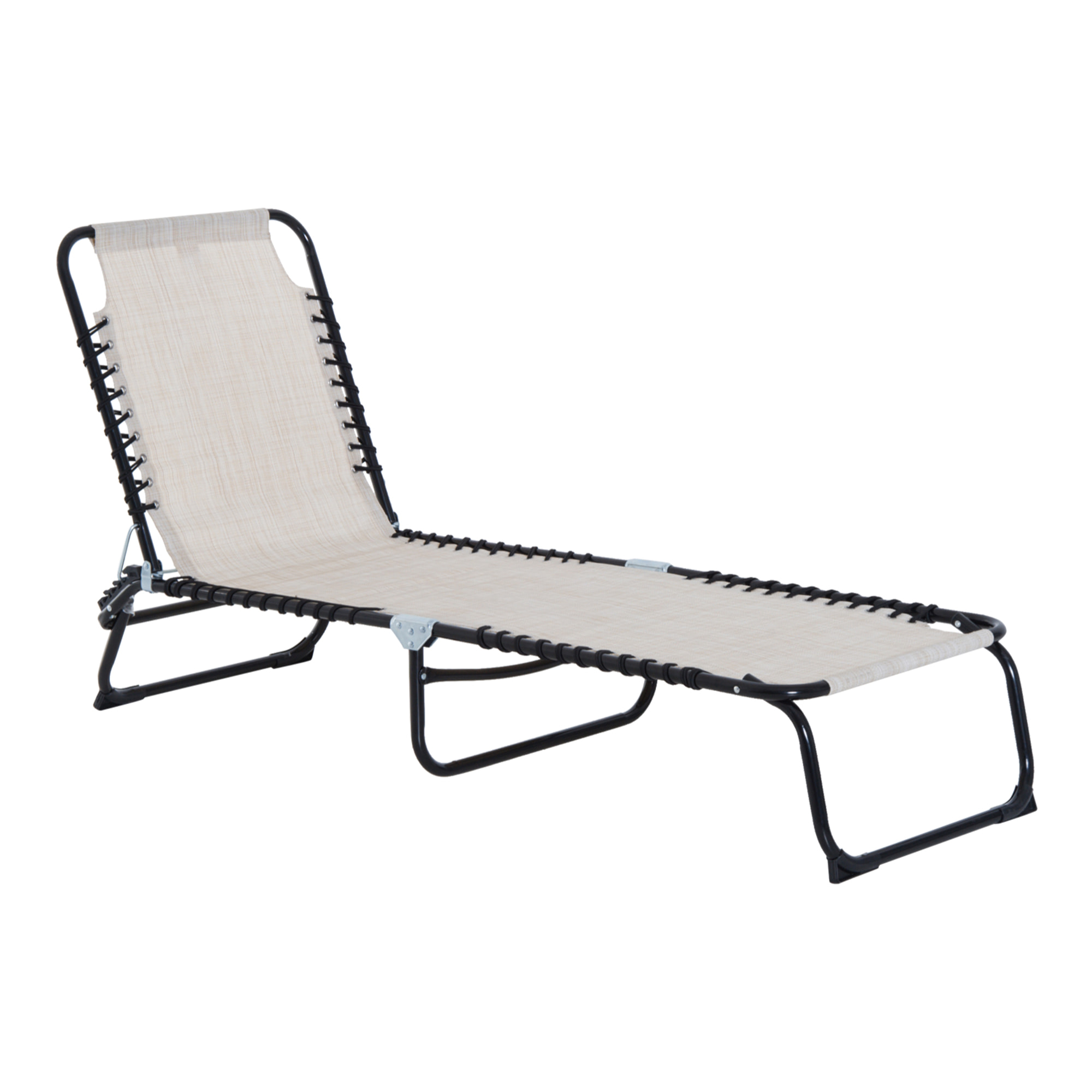 Tumbona Plegable, Tumbona Jardín Exterior Reclinable 4 Posiciones con Reposacabezas y Marco de Acero, Carga 120 kg, para Terraza, Piscina, Playa, 189x58x30 cm, Crema