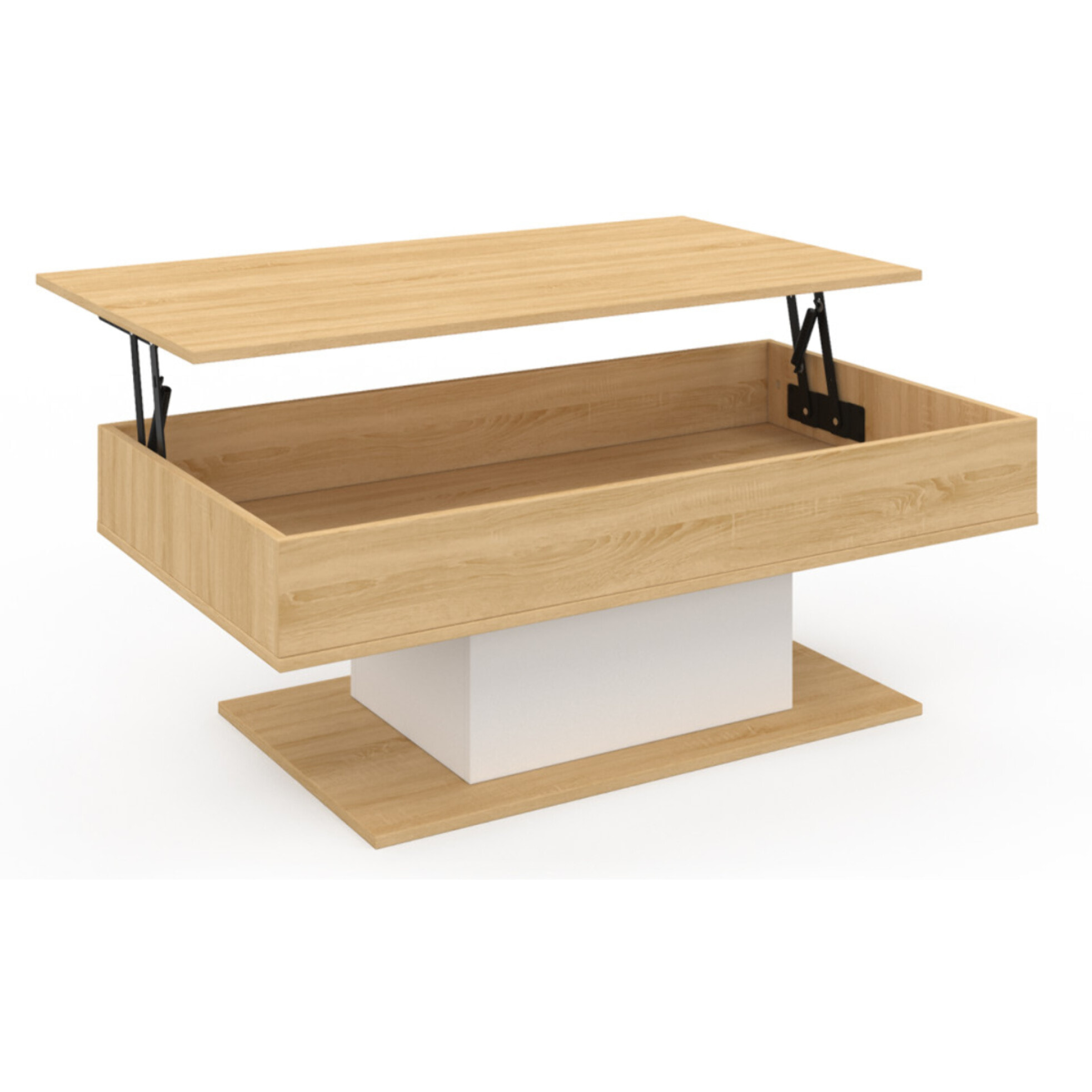 Table basse Tania relevable bois et blanc