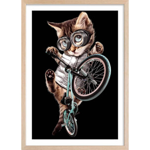Affiche enfant bmx chat  Affiche + cadre en bois - Chêne