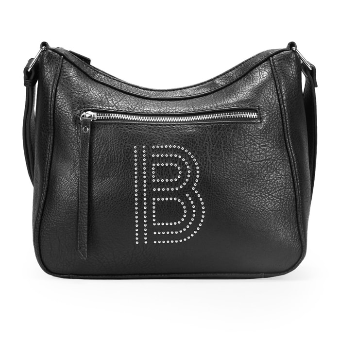 Bolso bandolera negro con tachas y cremallera