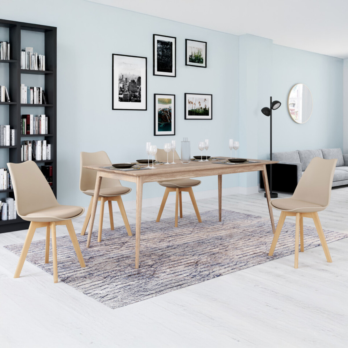 Chaises Nordia beige pieds bois - lot de 4