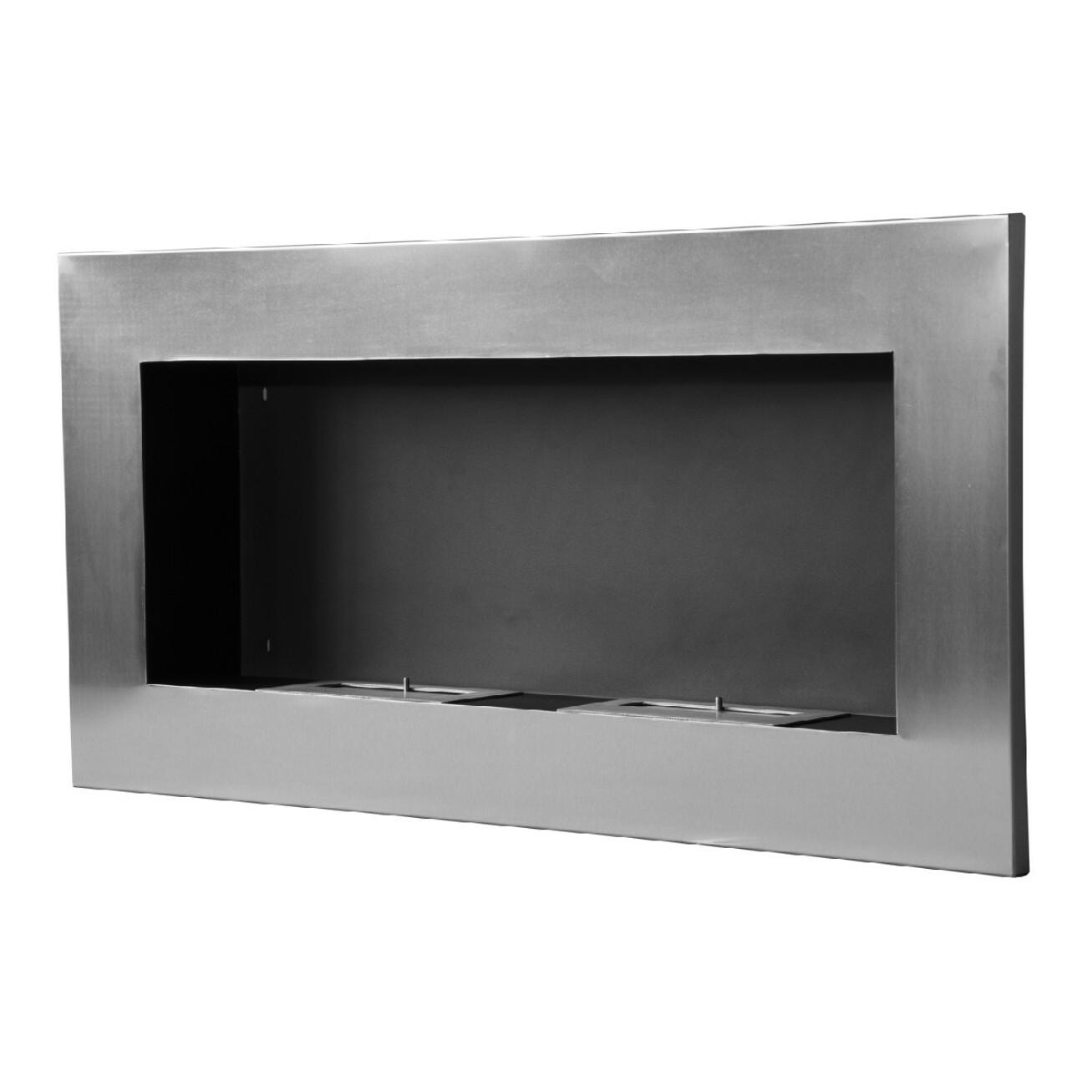 Cheminée bioéthanol murale design Bauhaus double brûleur 3 L 110L x 14l x 54H cm couverture 25-30 m² acier inox. brossé