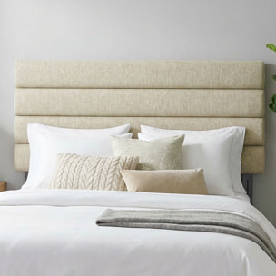 Tête de lit matelassée hauteur réglable 3 niveaux dim. L.140 x P.10 x H.106/116/126 cm tissu beige