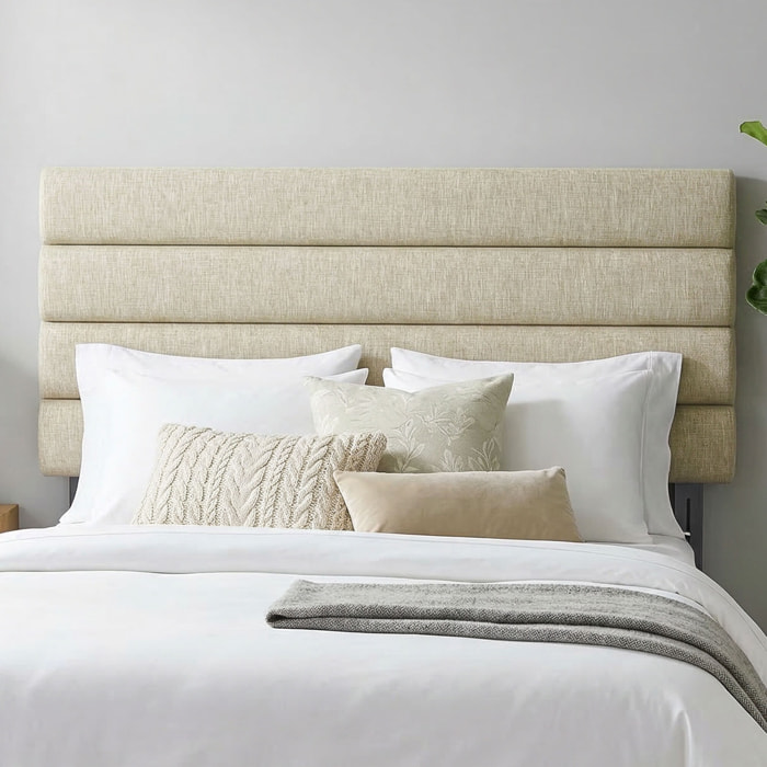 Tête de lit matelassée hauteur réglable 3 niveaux dim. L.140 x P.10 x H.106/116/126 cm tissu beige