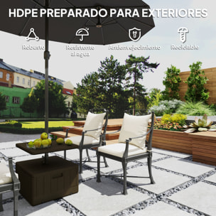 Base para Sombrilla Exterior 3 en 1, Mesa Auxiliar Ajustable, Macetero con Orificio de Drenaje, Soporte de Parasol Rellenable Arena 80 kg con Ruedas y Asas, para Postes Ø38 y Ø48 mm, Negro