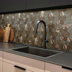 Crédence adhésive murale 3D  - Effet carrelage hexagonal 4 pièces - Gris