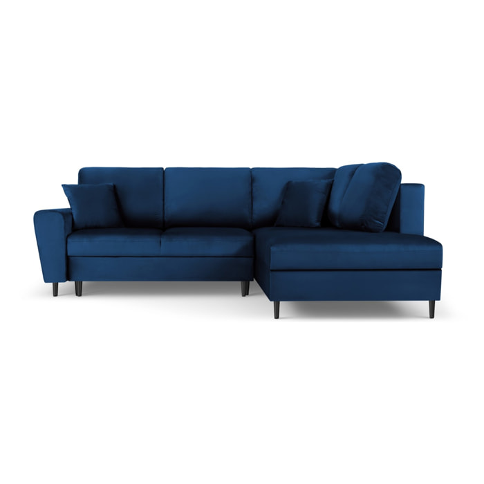 Canapé d'angle droit convertible avec coffre de rangement "Kyoto" 5 places en velours bleu roi