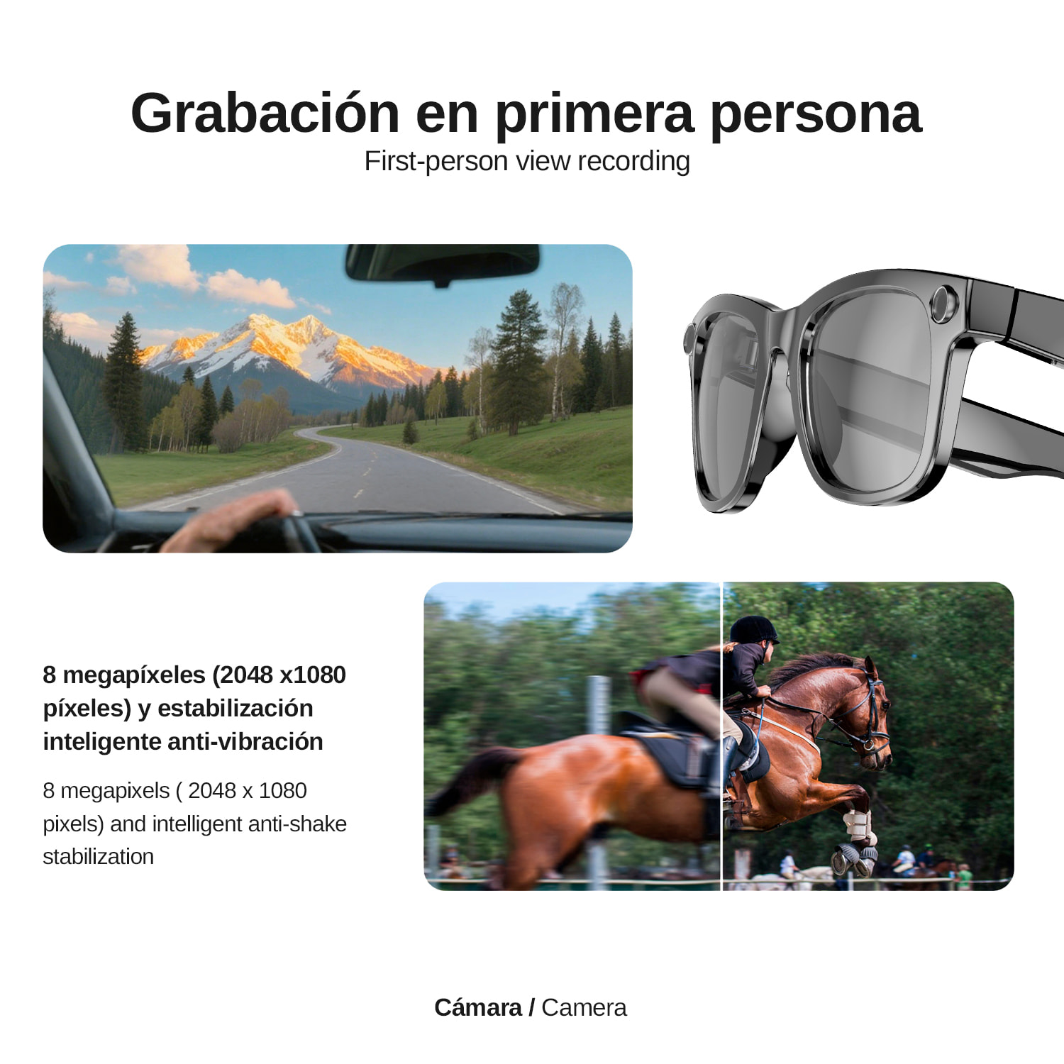 Gafas AI AG18 con cámara de 8mpx para fotos y videos. Traducción AI en tiempo real con asistente inteligente y ChatGPT.
