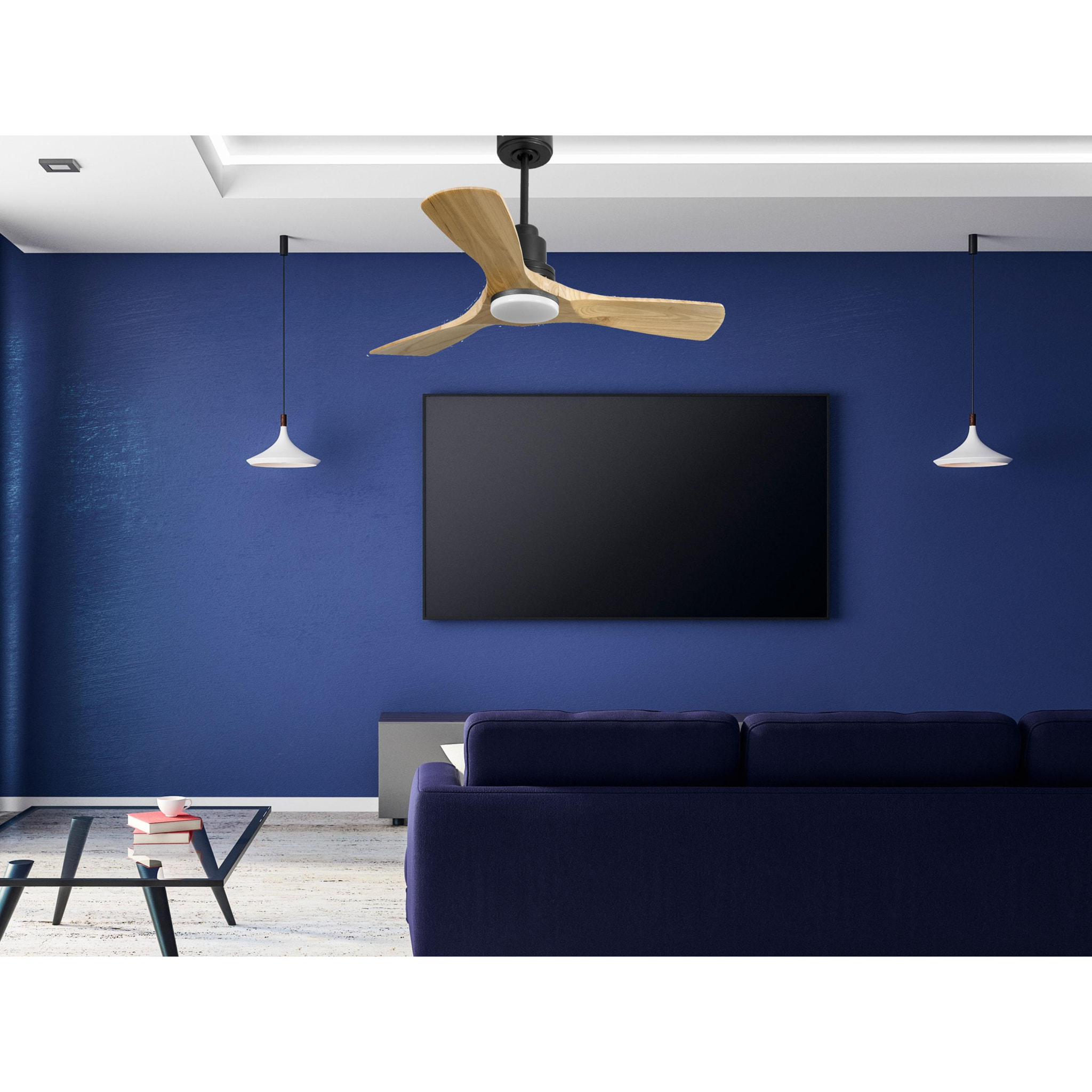 Ventilateur de plafond Réversible  Thermostat Dimmable Wifi Moteur à courant continu Toits en pente Télécommande Lumière à trois tons Hypersilence Mémoire