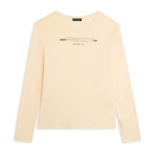 T-shirt da donna a manica lunga con fondo stondato