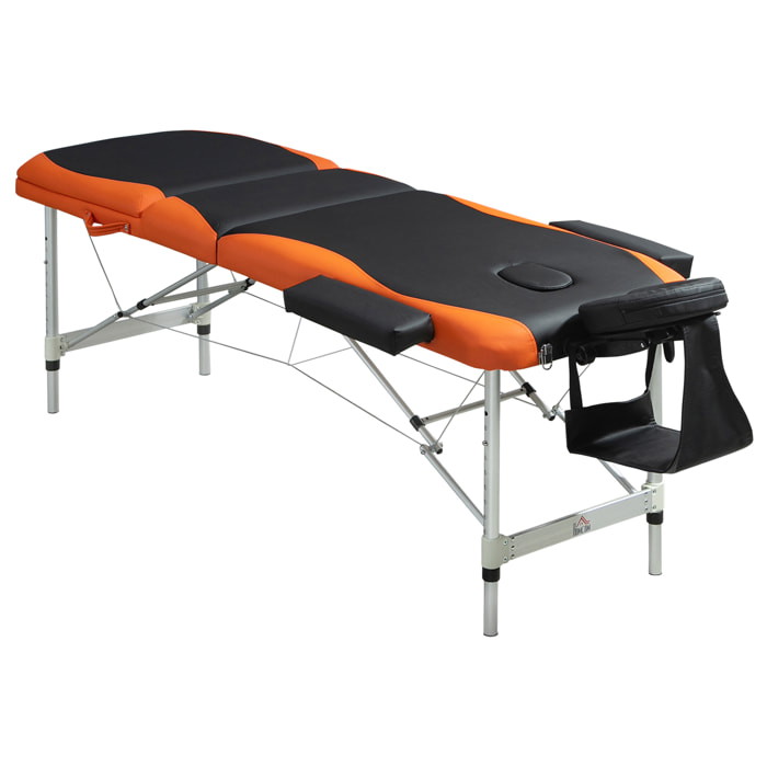 Camilla de Masaje Plegable 185x60cm Portatil Fisioterapeuta 3 Zona Negro y Naranja