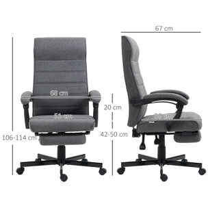 Silla de Escritorio Reclinable Silla de Oficina Giratoria con Altura Ajustable Reposapiés Retráctil y Reposabrazos Silla para Estudio Carga 120 kg Gris