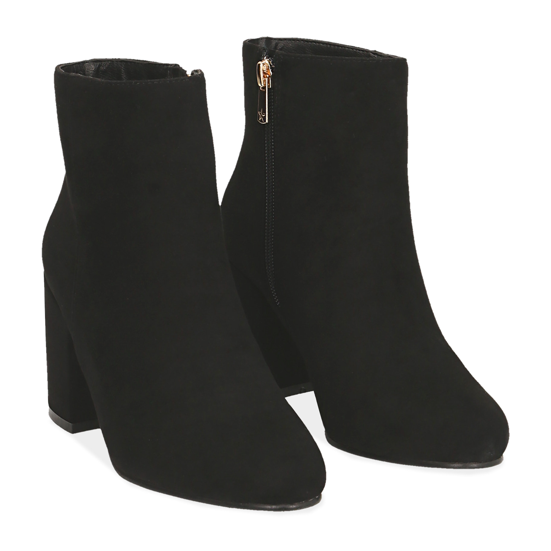 Ankle boots nero in microfibra, tacco 7,5 cm