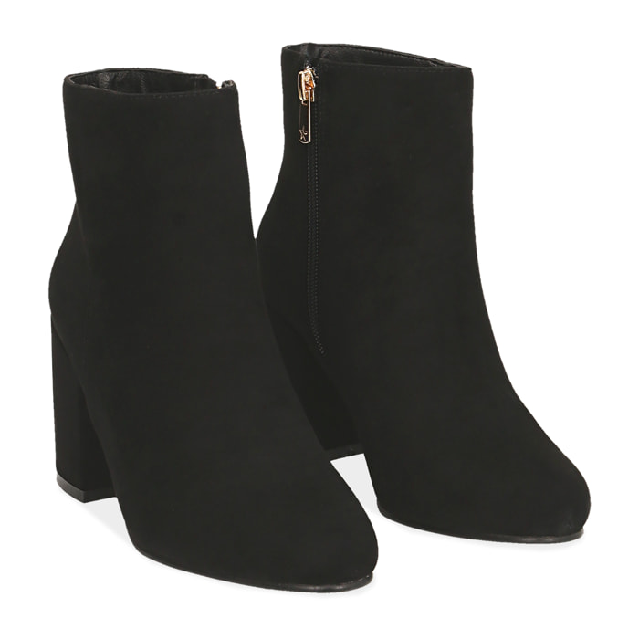Ankle boots nero in microfibra, tacco 7,5 cm