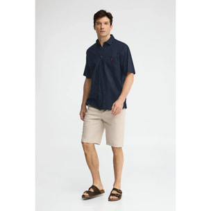 Camicia cotolino blu marino a maniche corte e regular fit con logo Rigby Go