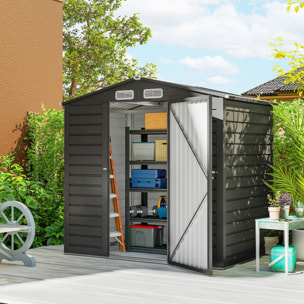 Caseta de Jardín Exterior, 2,27 m² 190x131x188 cm, Cobertizo de Jardín Exterior Metálico con 2 Ventilaciones, Puerta con Cerradura, para Almacenamiento de Herramientas, Gris