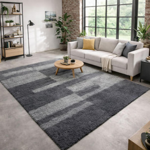 Tapis poils longs shaggy tissé motif géométrique NICO