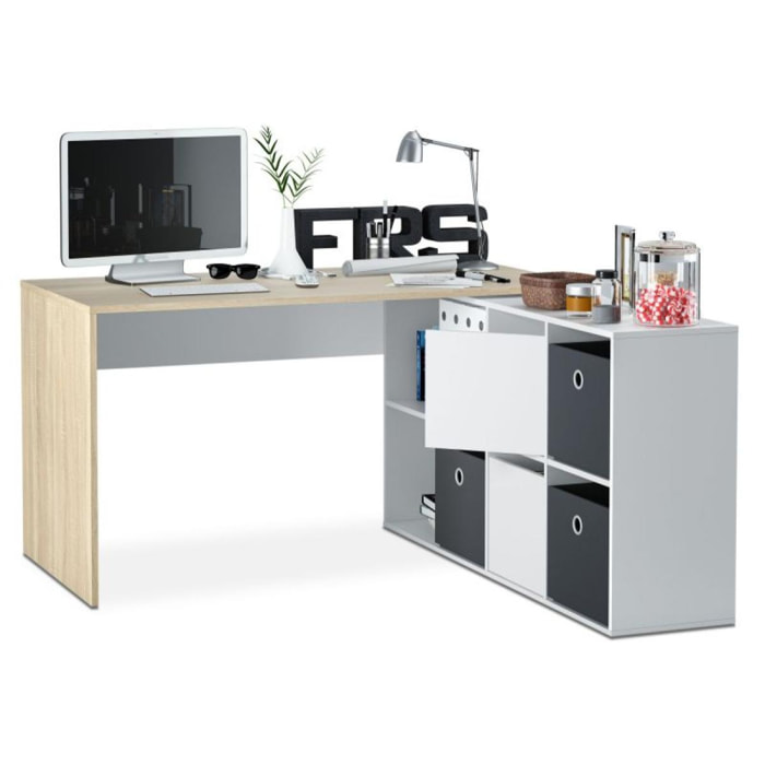 Mesa de escritorio Adapta XL Blanco Artik (Blanco Mate) - Roble Canadian