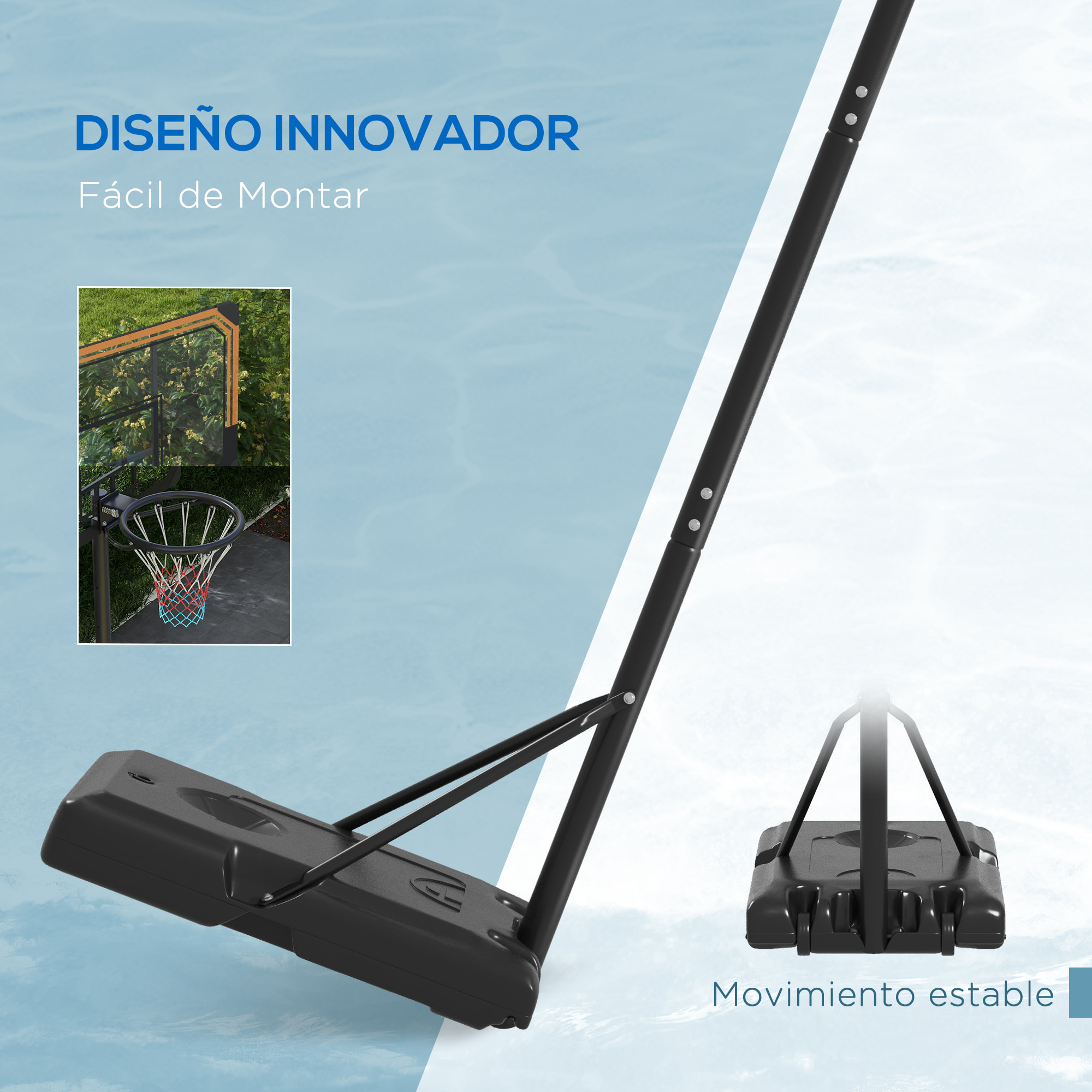 Canasta de Baloncesto de Exterior con Altura Ajustable 235-264 cm Aro de Baloncesto con Soporte Canasta de Baloncesto con Ruedas Base Rellenable Negro