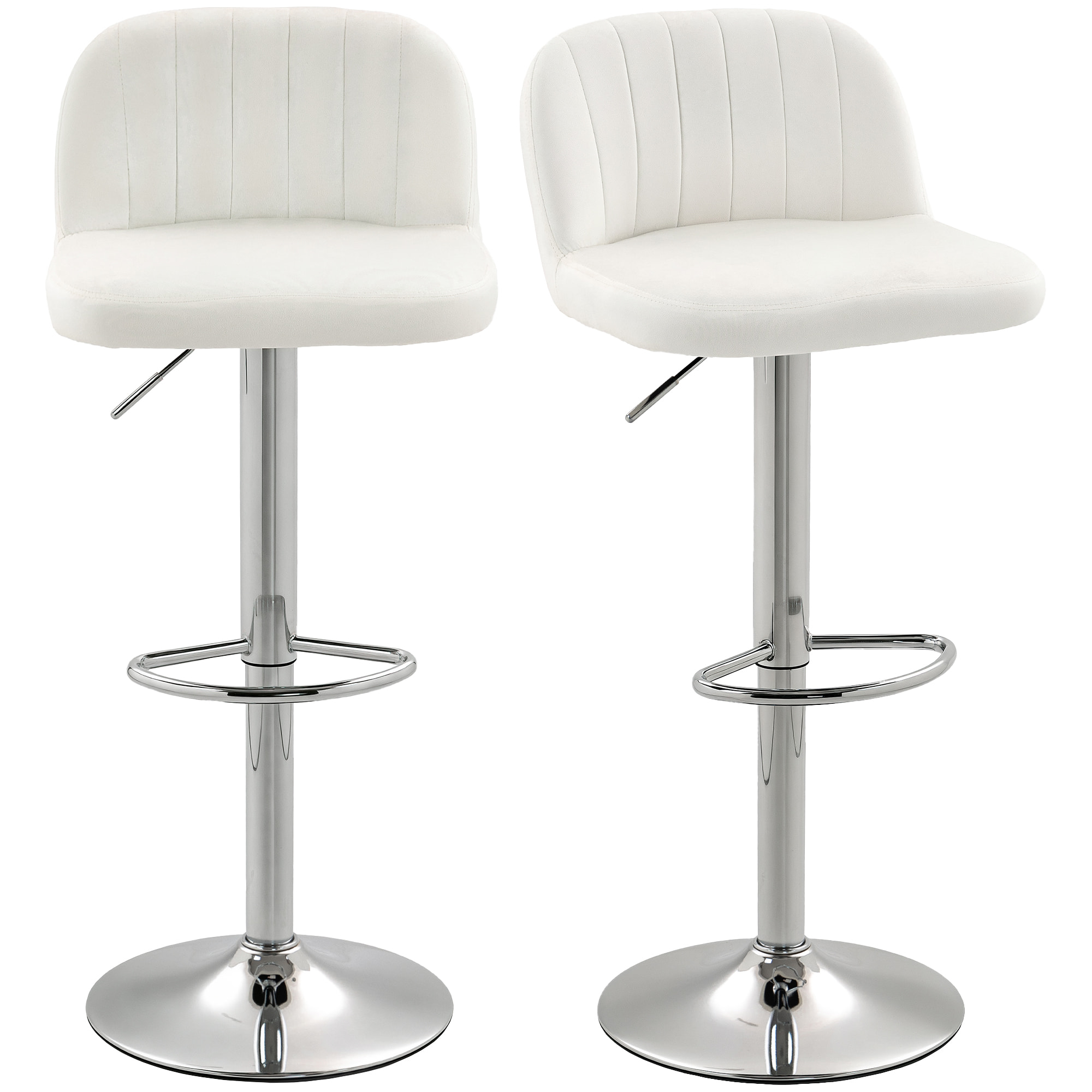 Juego de 2 Taburetes de Bar, Taburetes Altos de Cocina con Asiento Giratorio 81 cm de Altura, Respaldo y Reposapiés, Tapizados de Terciopelo, Fácil Montaje, Estilo Moderno, Crema