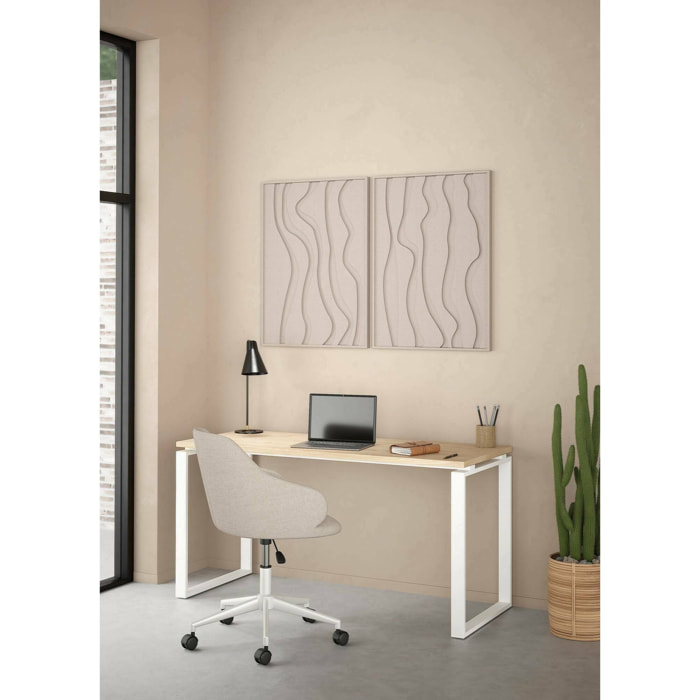 Scrivania Arignano, Scrittoio multiuso, Tavolo per ufficio porta PC, Piano di lavoro, 150x60 h76 cm, Rovere e Bianco