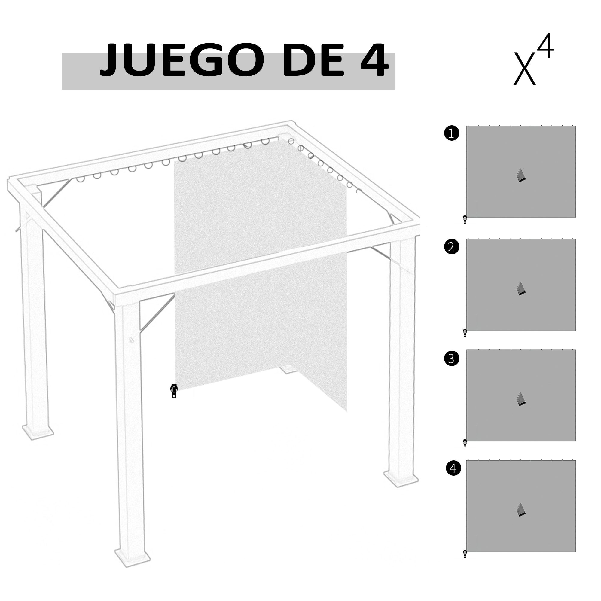 4 Paredes Laterales para Cenador 3x2 m Laterales de Carpa con Ganchos Cortinas sin Ventanas Reemplazo Lateral para Carpa de Jardín Exterior Fiesta Gris Claro