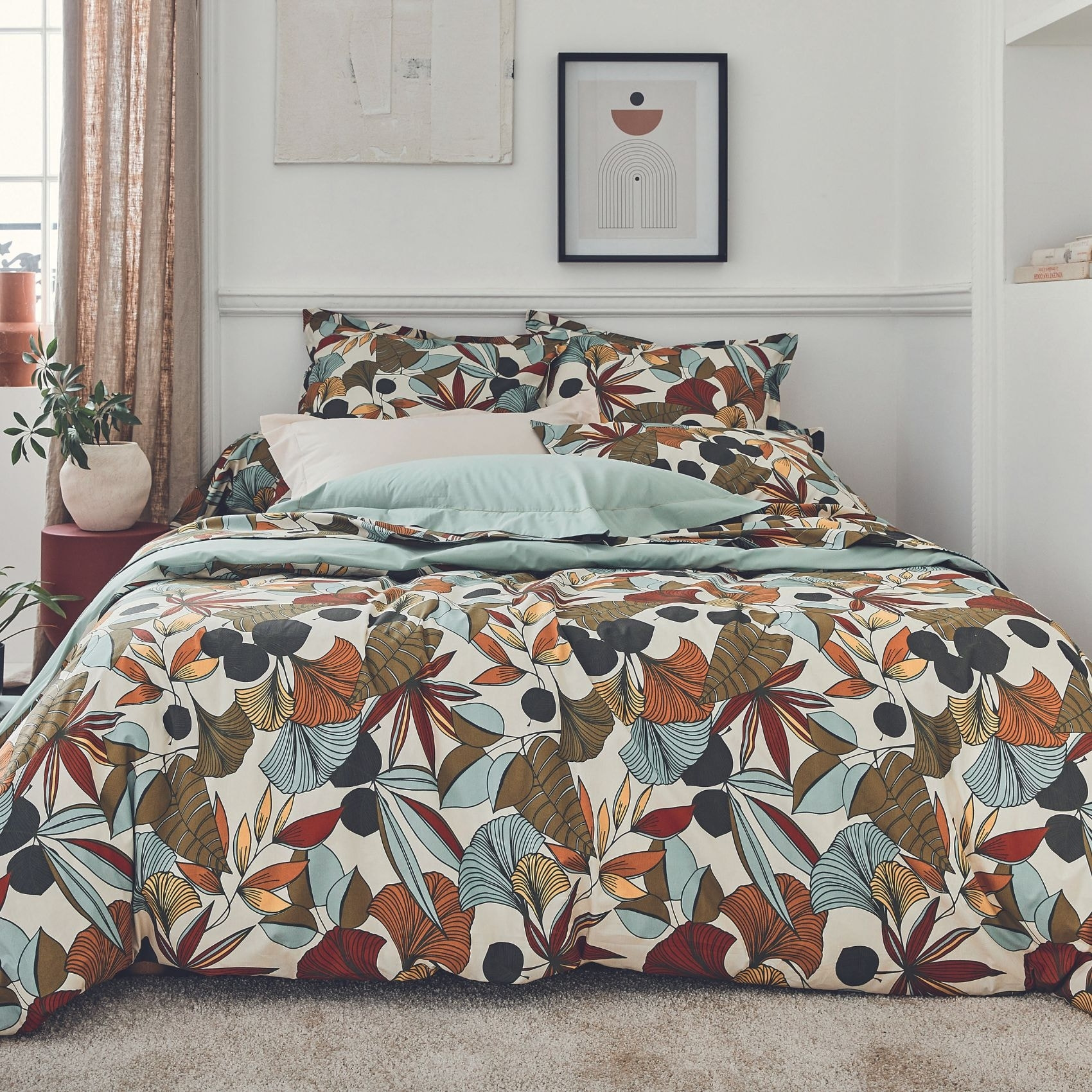 Parure de couette en percale de coton esprit nature - Vert