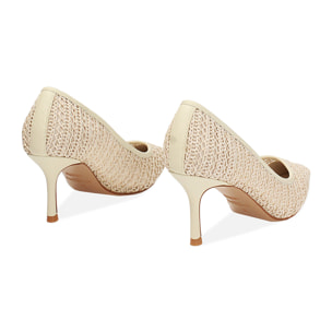 Décolleté donna panna in raffia, tacco 7 cm