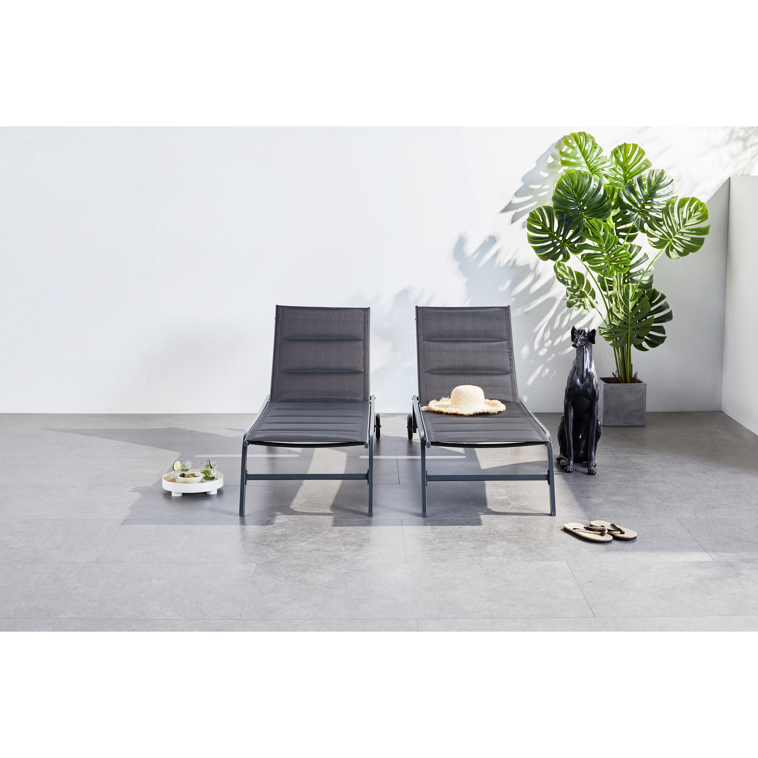 Lot de 2 transats aluminium noir AUCKLAND