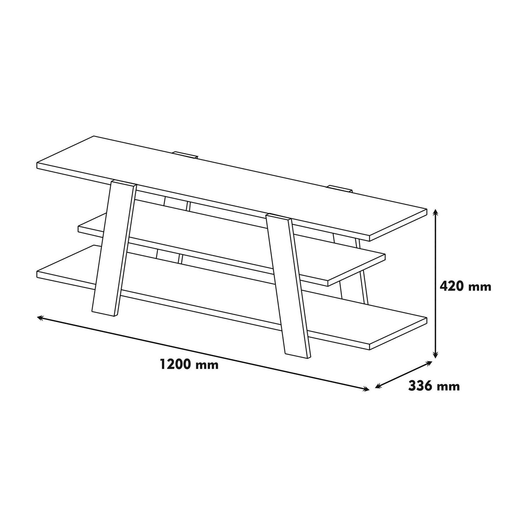 Mobile porta TV Doukhadd, Credenza da soggiorno, Armadio basso per TV, Base parete attrezzata, 120x34h42 cm, Noce e Bianco