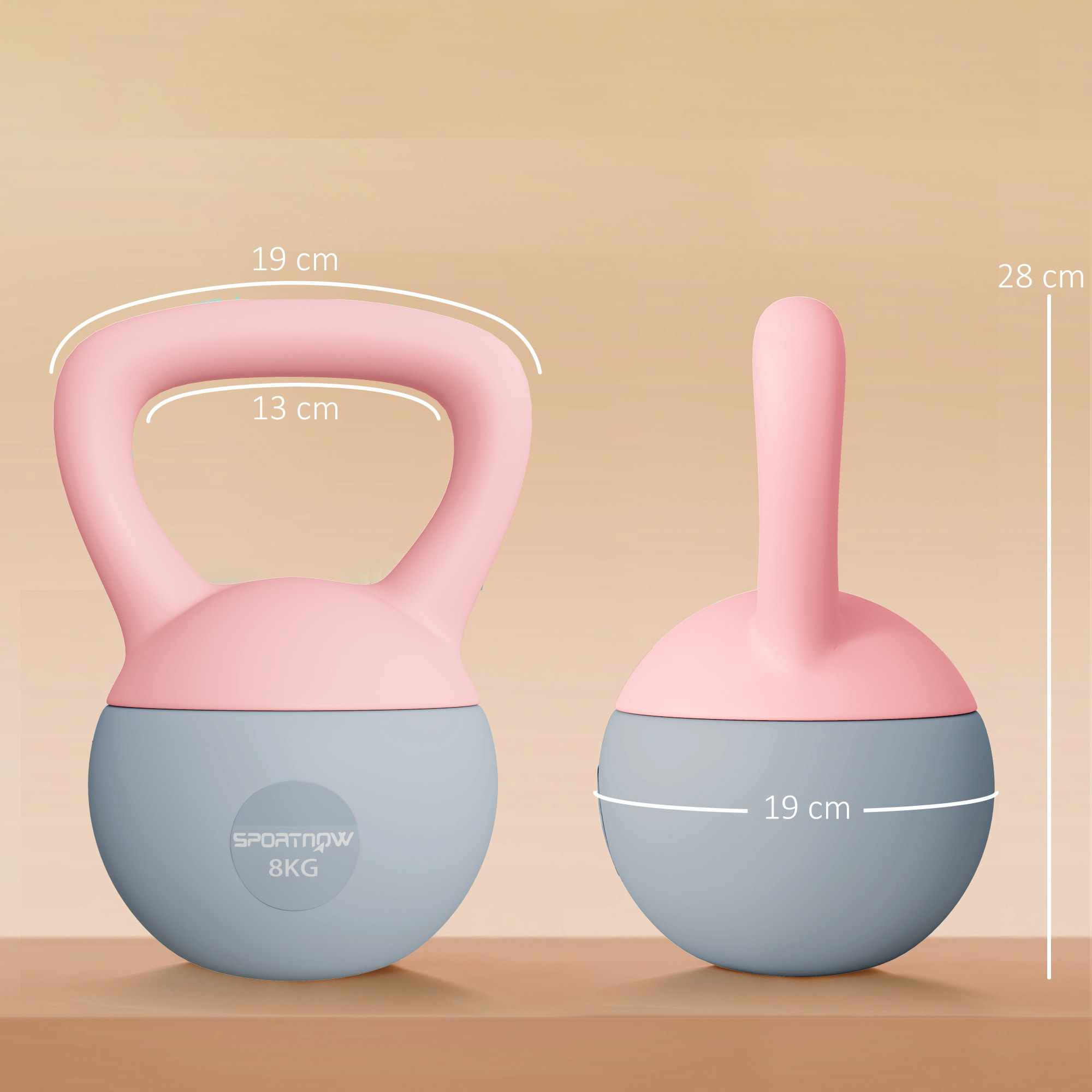 Pesa Rusa 8 kg, Soft Kettlebell Relleno de Arena Metálica y Mango Antideslizante, para Entrenamiento Culturismo en Casa, Gimnasio, Rosa Palo y Gris