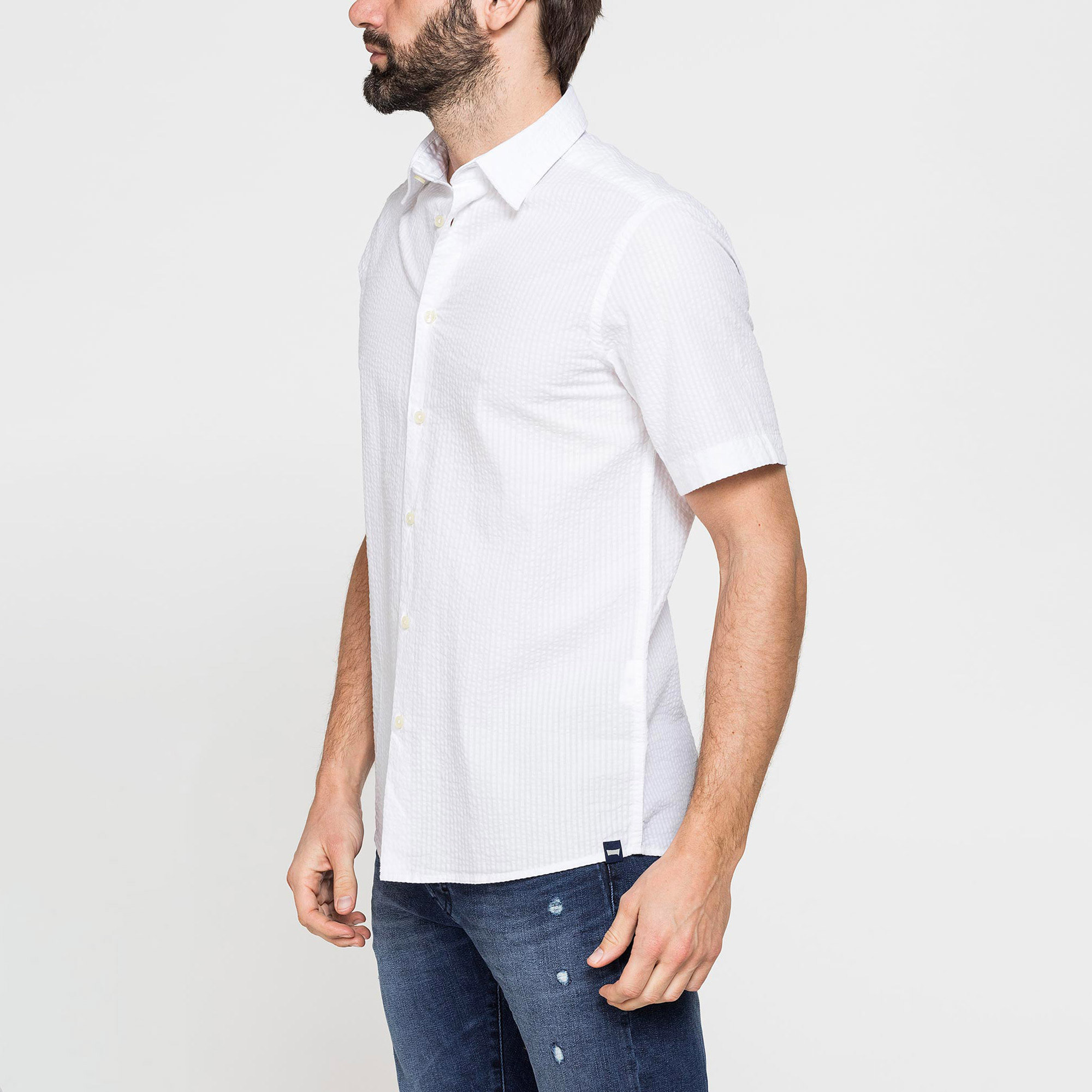 CAMICIA MANICA CORTA CON FANTASIE IN SEERSUCKER