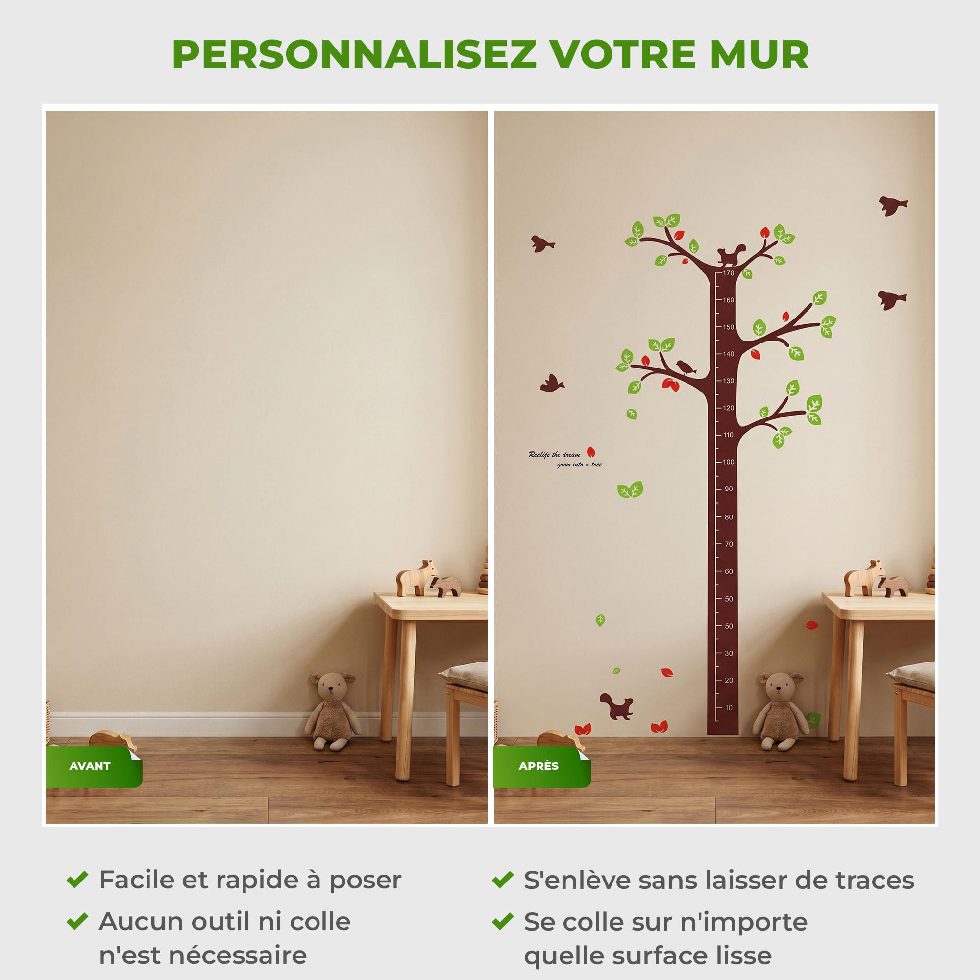 Stickers Muraux décoration adhésifs toise arbre des rêves