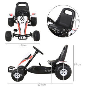 Go Kart a Pedales para Niños de +3 Años Coche de Pedales Infantil con Asiento Ajustable y Freno de Mano 104x66x57 cm Blanco y Negro