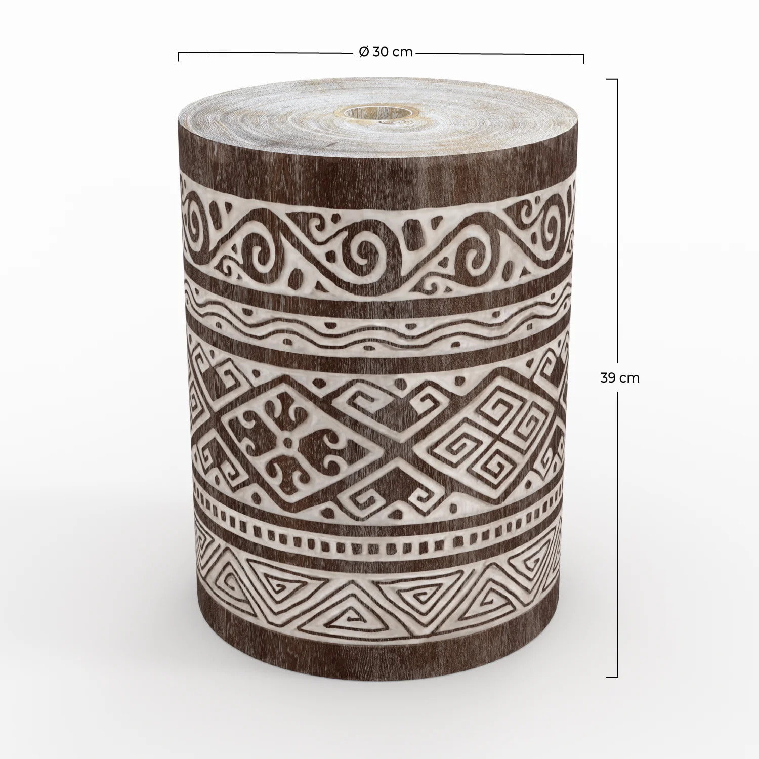 Pied de parasol en bois de suar et gravures blanches - Taga